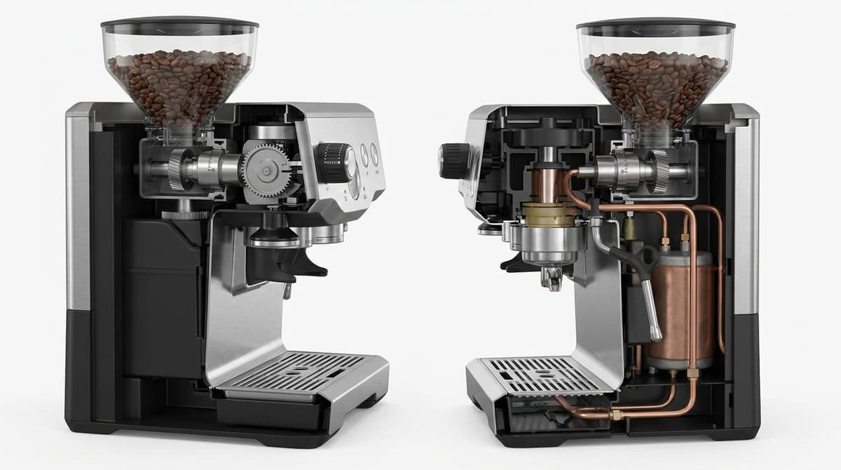 Schéma visuel du fonctionnement d’une machine à café à grain avec broyeur intégré