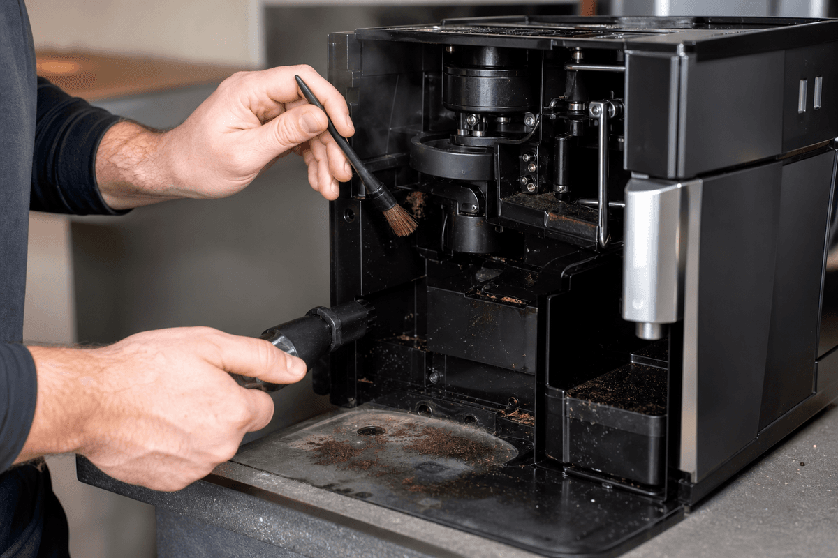 Diagnostic visuel et nettoyage interne d’une machine à café à grain