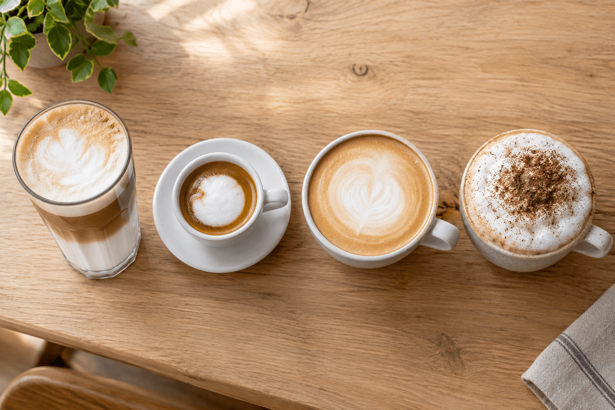 Latte, macchiato, flat white et cappuccino : quatre boissons au lait aux textures distinctes.